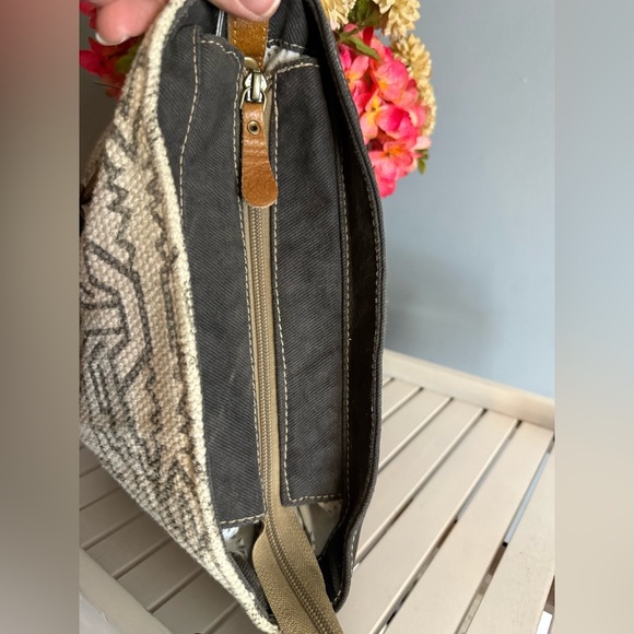 Myra Bag Purse Satchel New Cow Hide Leather canvas Medium Crossbody - Picture 8 of 10